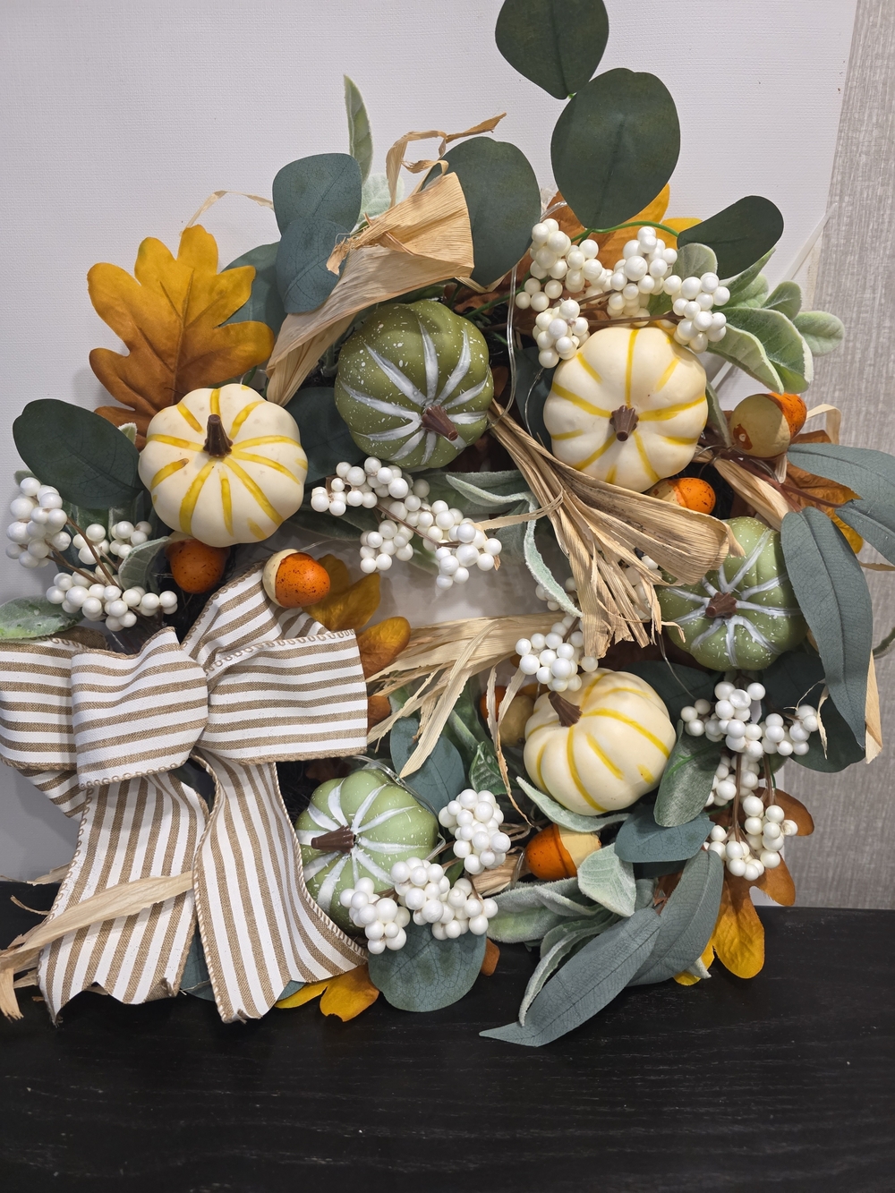 Autumn Pumpkin & Eucalyptus Holiday Wreath - Fall Door Decor